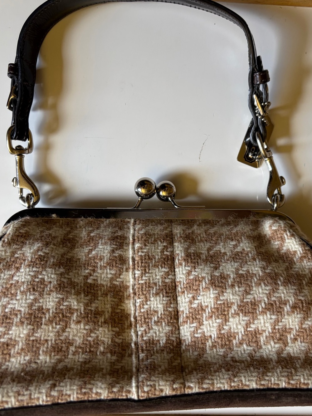 Coach Brown Suede & Houndstooth Shoulder Bag with Silver Hardware - Picture 3 of 11